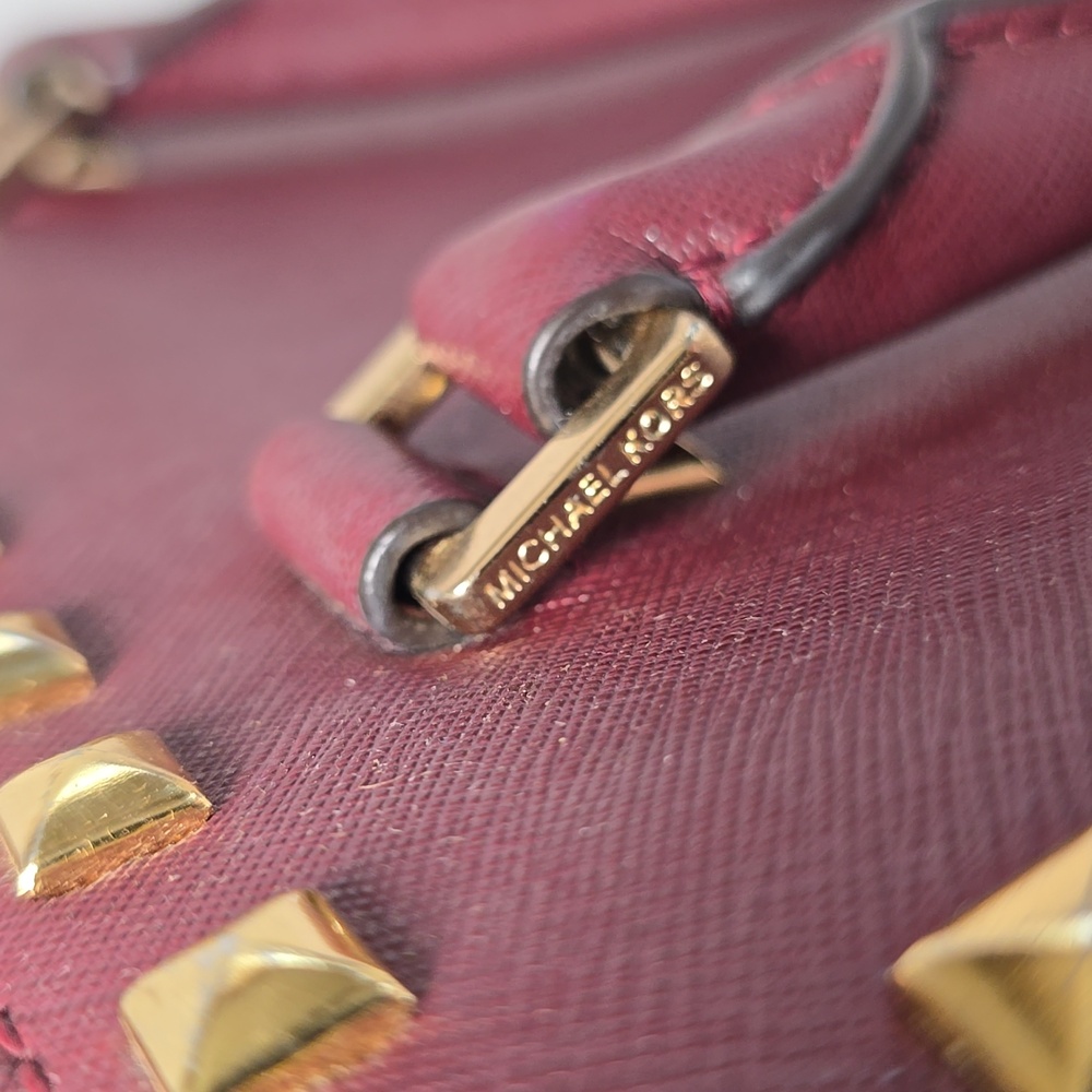 Michael Kors Burgundy Medium Selma Studded Saffiano Satchel - Picture 12 of 14